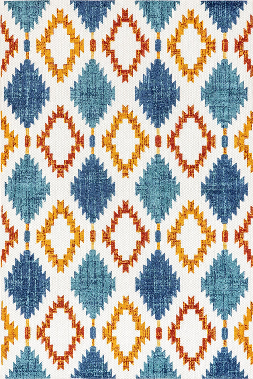 Blue Multicolor Trellis Outdoor Area Rug 120x180 cm