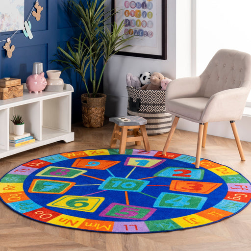 Blue Number Circles Area Rug for Kids and Playrooms