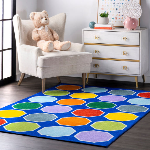 Blue Octagons Area Rug for Living Room and Bedroom