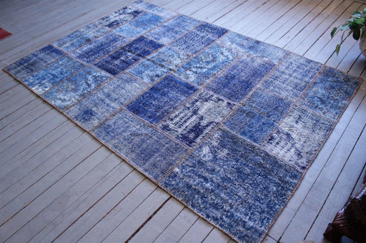 Blauw patchwork kelim vloerkleed 166x240 cm Oushak Turkije