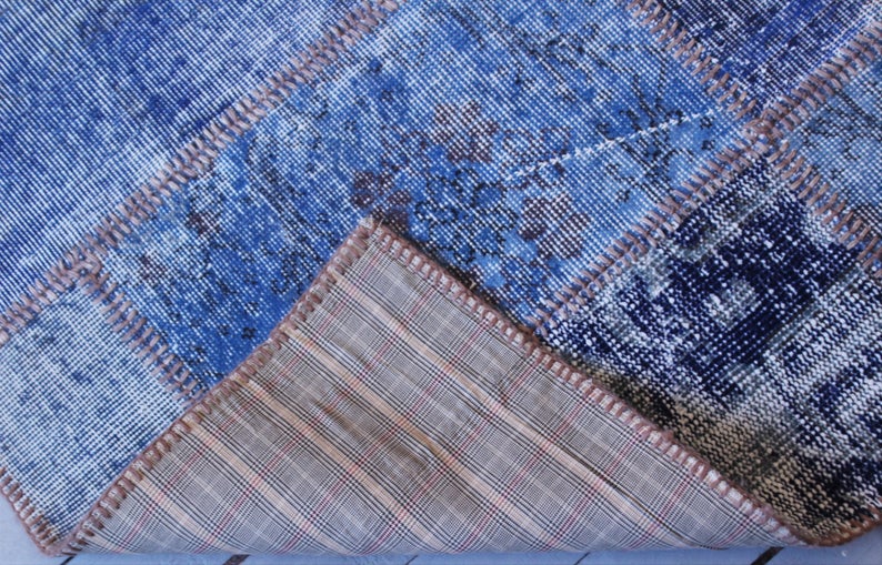 Blauw patchwork kelim vloerkleed 166x240 cm Oushak Turkije