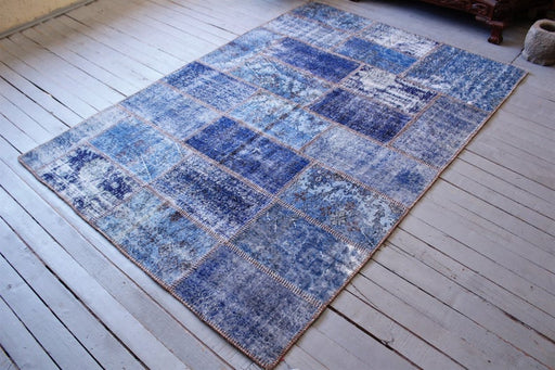 Blauw patchwork kelim vloerkleed 166x240 cm Oushak Turkije