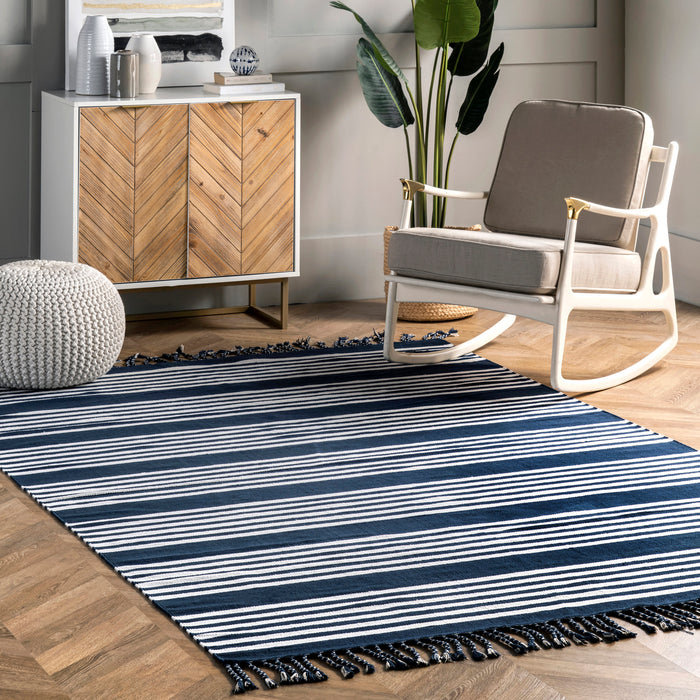 Blue Pinstripe Tassel Area Rug 150x240 cm