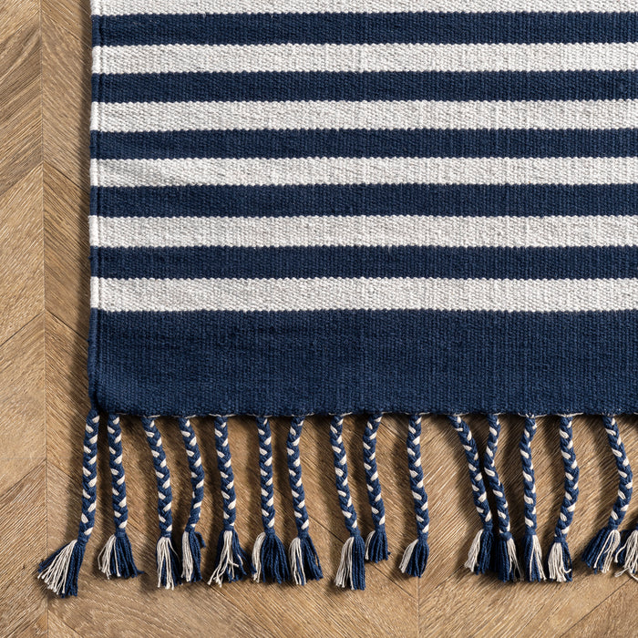 Blue Pinstripe Tassel Area Rug 150x240 cm