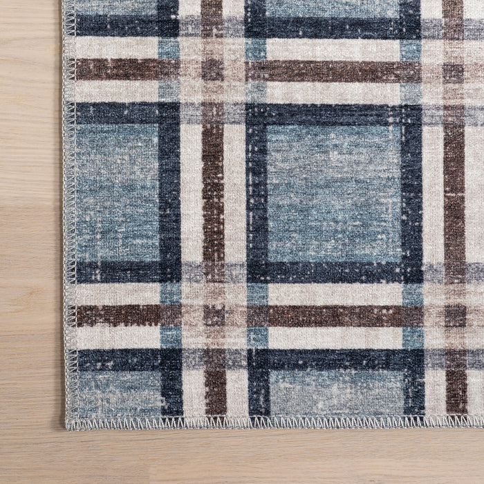 Blue Plaid Washable Area Rug 120x180 cm