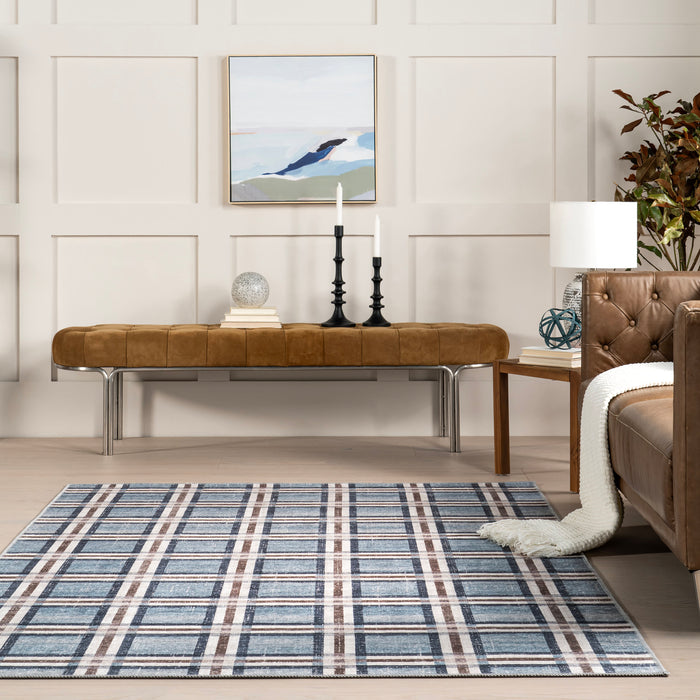 Blue Plaid Washable Area Rug 120x180 cm