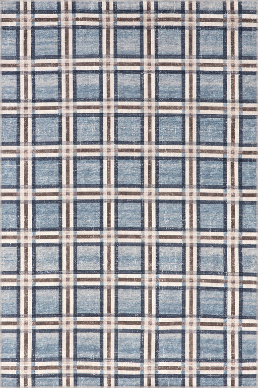 Blue Plaid Washable Area Rug 120x180 cm