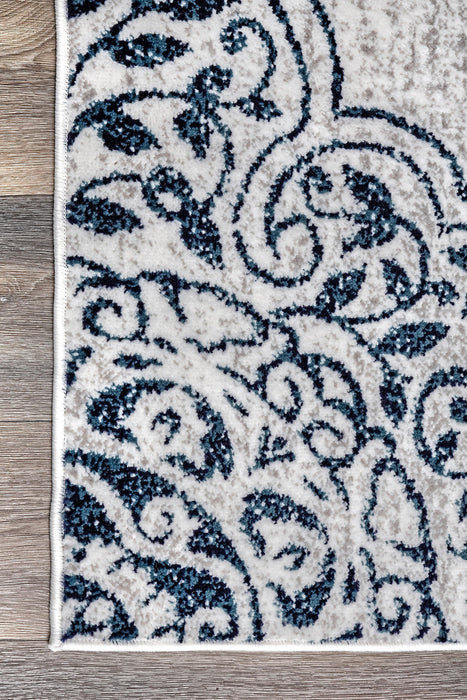 Blue Rosette Patterned Area Rug 120cm