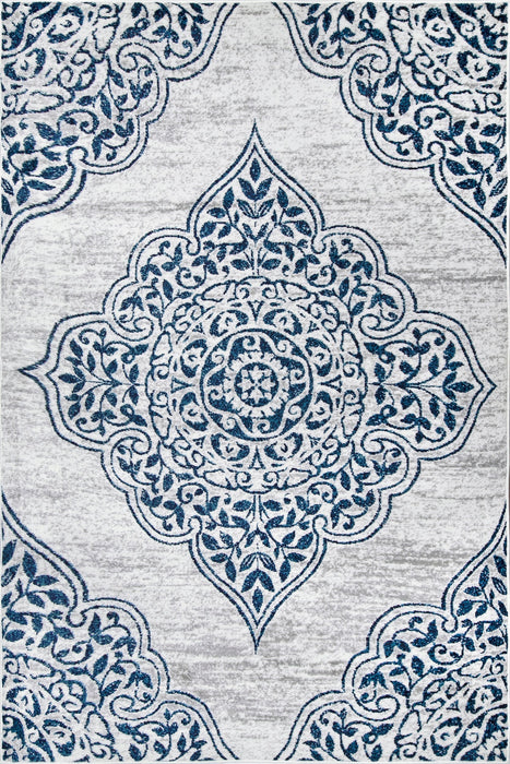 Blue Rosette Patterned Area Rug 120cm