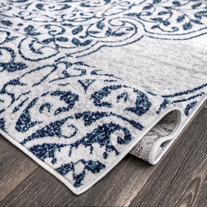 Blue Rosette Patterned Area Rug 150x210 cm