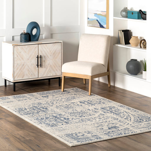 Blue Rosette Patterned Area Rug for Modern Spaces