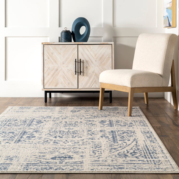 Blue Rosette Patterned Area Rug for Modern Spaces