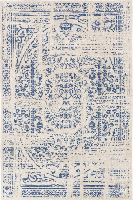 Blue Rosette Patterned Area Rug for Modern Spaces