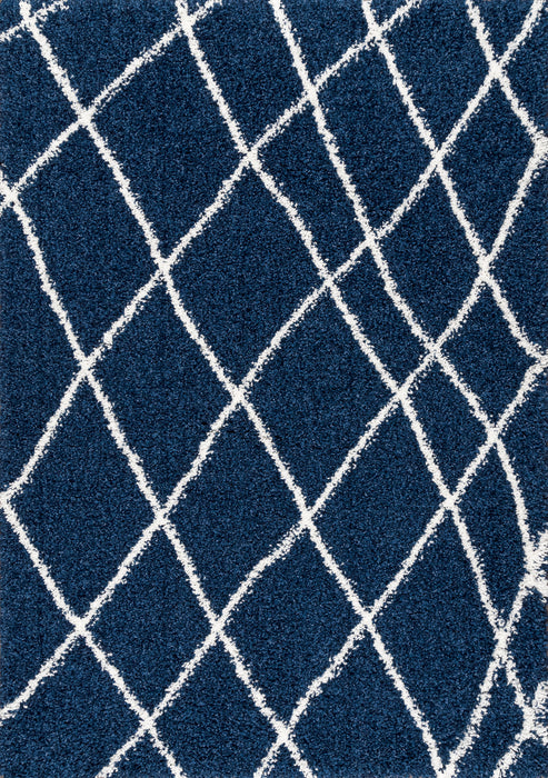 Blue Shag Area Rug 120x180 cm Geometric Patterned Design