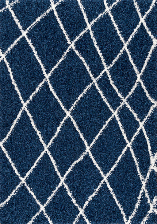 Blue Shag Area Rug 120x180 cm Geometric Patterned Design