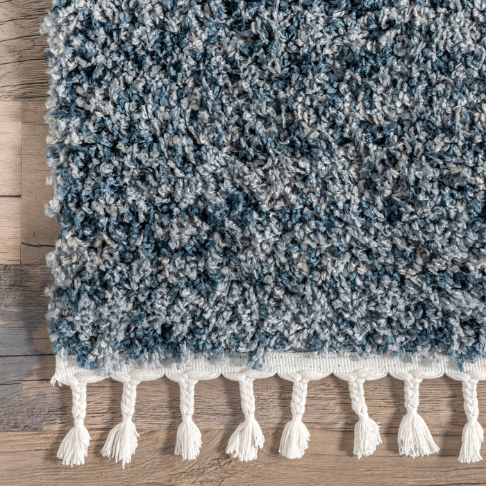 Blue Shag Area Rug With Tassels 160x230 cm