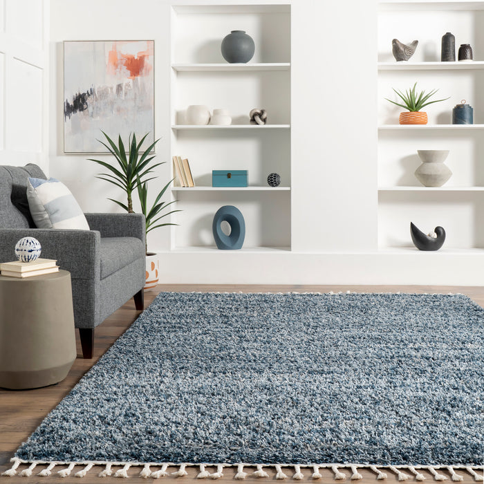 Blue Shag Area Rug With Tassels 160x230 cm