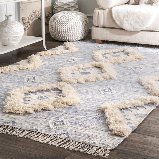 Blue Shaggy Maroccan Fringe Area Rug 140x200 cm