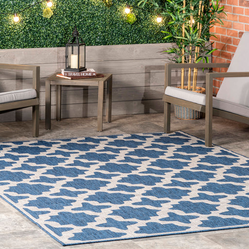 Blue Starry Trellis Area Rug For Indoor Outdoor Use