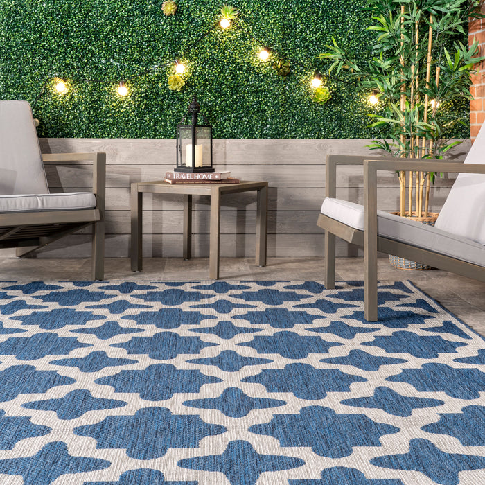 Blue Starry Trellis Area Rug for Indoor and Outdoor Use