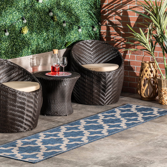 Blue Starry Trellis Area Rug for Indoor and Outdoor Use