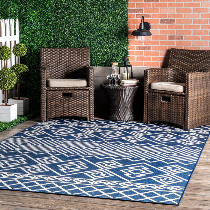 Blue Striped Flatweave Area Rug for Indoor Outdoor Use