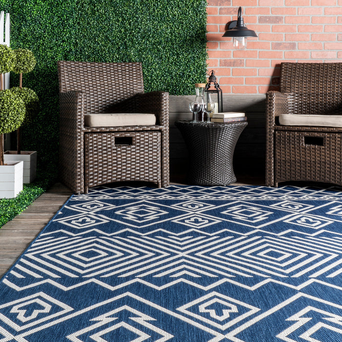 Blue Striped Flatweave Area Rug for Indoor Outdoor Use