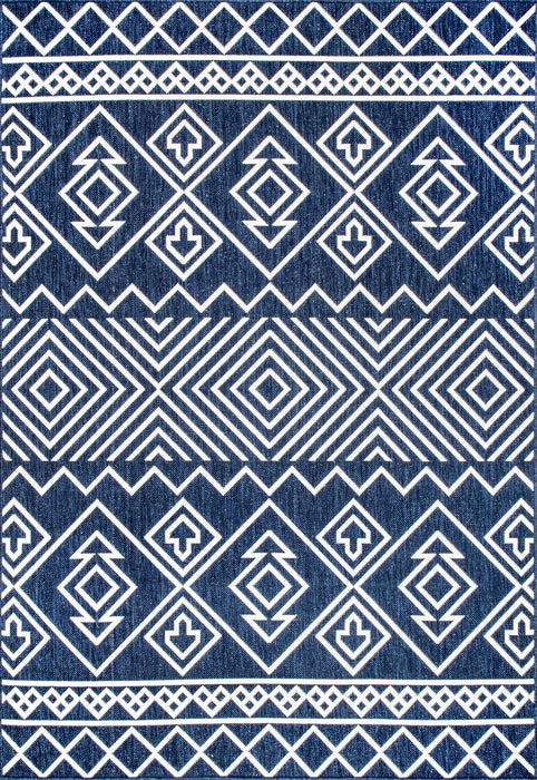 Blue Striped Flatweave Area Rug for Indoor Outdoor Use