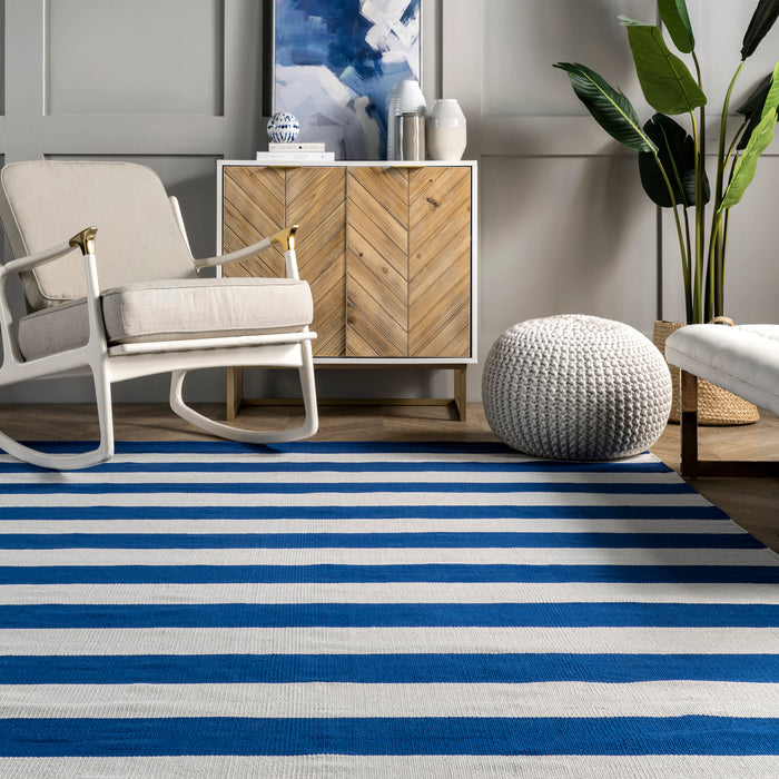 Blue Striped Flatwoven Area Rug 152x244 cm