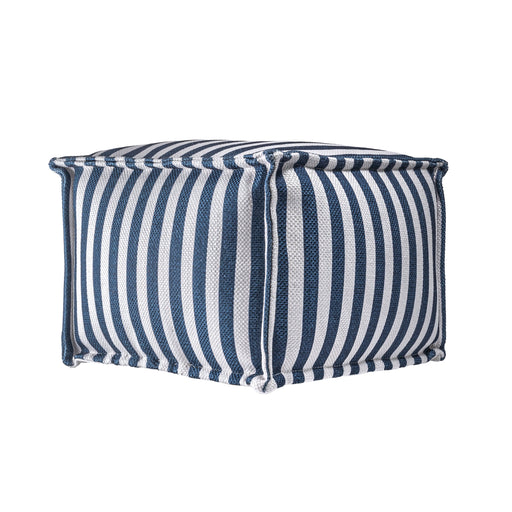 Blue Striped Indoor Outdoor Pouf Ottoman 50cm Diameter