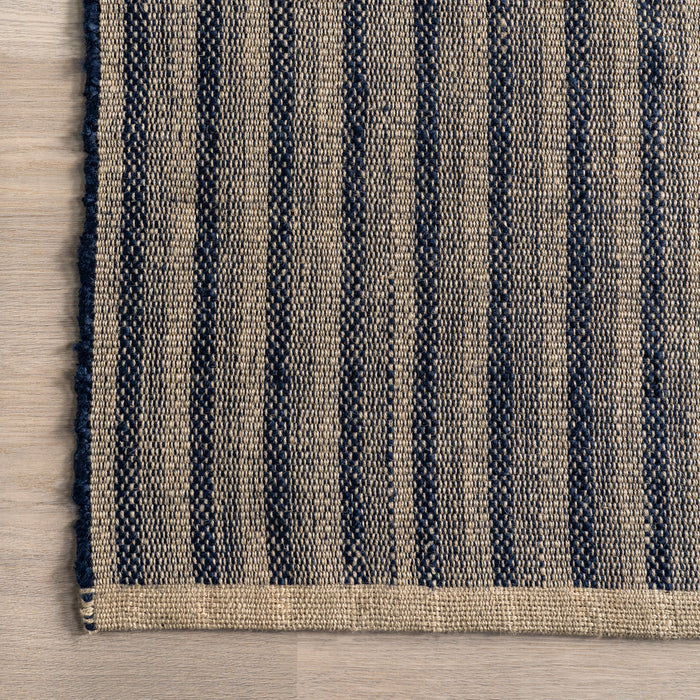 Blue Striped Jute Area Rug 90x150 cm