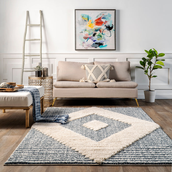 Blue Striped Shag Area Rug 120x180 cm