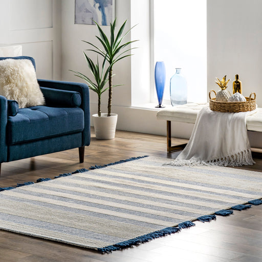 Blue Striped Wool Area Rug for Modern Home Decor