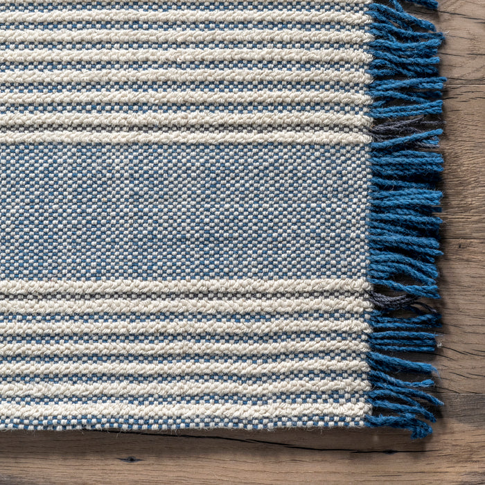 Blue Striped Wool Area Rug for Modern Home Decor