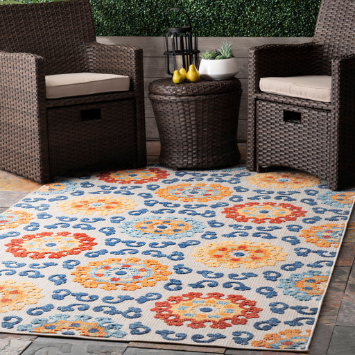 Blue Suzani Indoor Outdoor Area Rug 5x8 Feet