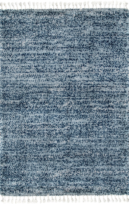 Tappeto a pelo lungo con nappe blu 120x180 cm