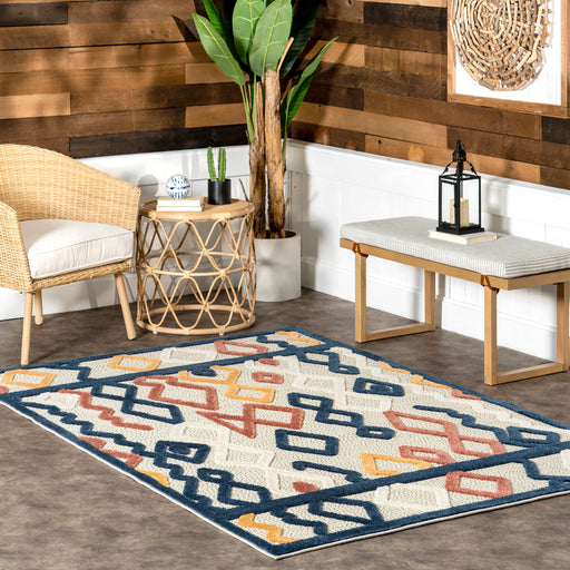 Blue Textured Area Rug for Indoor and Outdoor Use