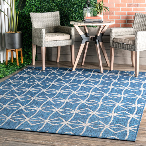 Blue Trellis Flatweave Rug for Indoor and Outdoor Use