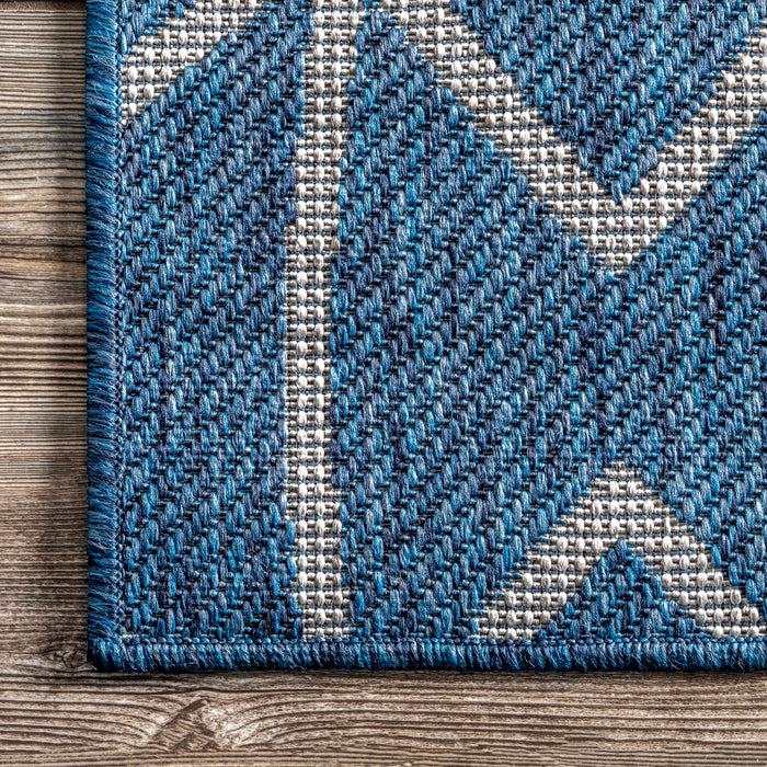 Blue Trellis Flatweave Rug for Indoor and Outdoor Use