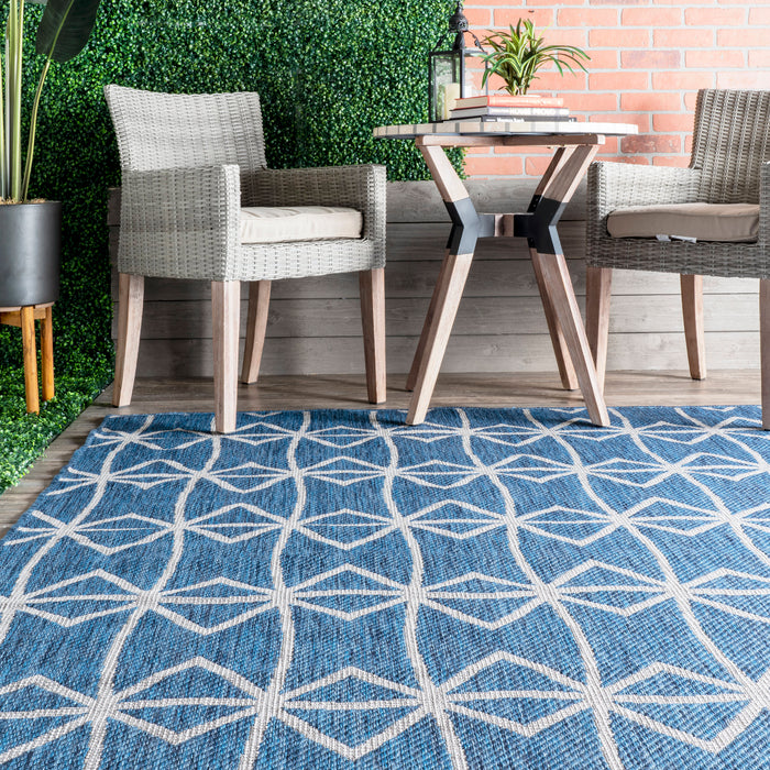 Blue Trellis Flatweave Rug for Indoor and Outdoor Use