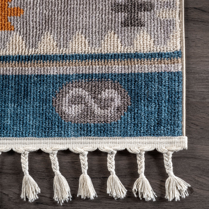 Blue Tribal Vista Tassel Area Rug 50x80 cm