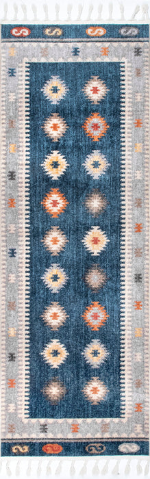 Blue Tribal Vista Tassel Area Rug 50x80 cm