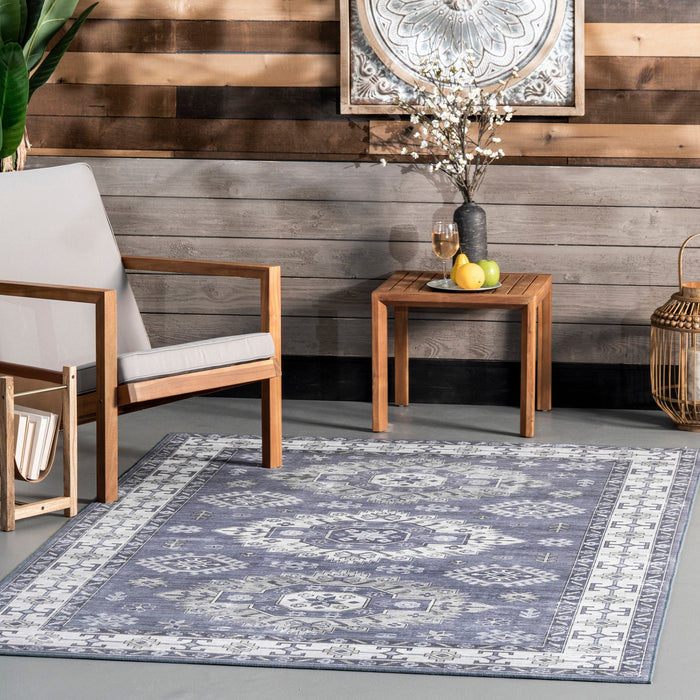 Blue Washable Indoor Outdoor Area Rug 50cm x 76cm