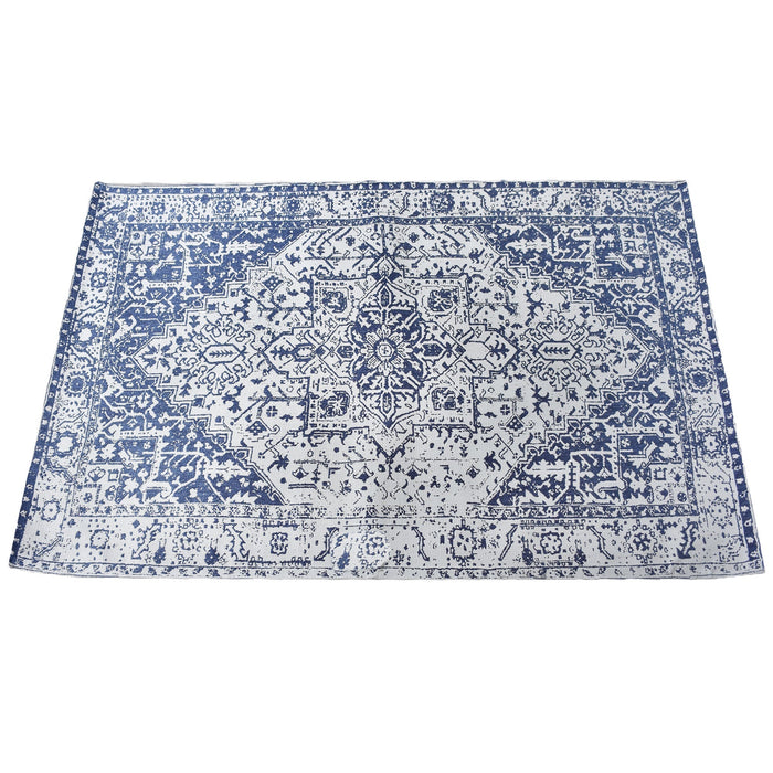 Blue White Polypropylene Rug Inspired by Mykonos Style