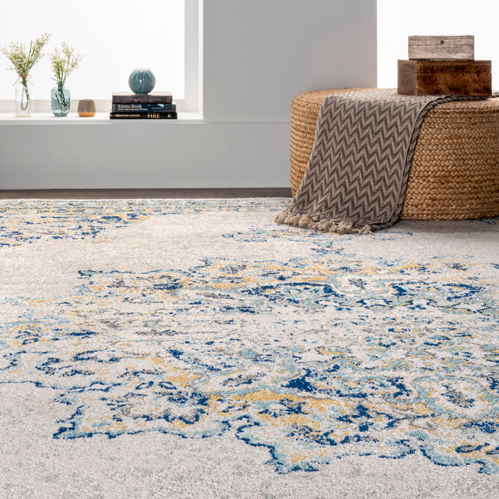 Blue Wildflower Medallion Area Rug 200x300 cm