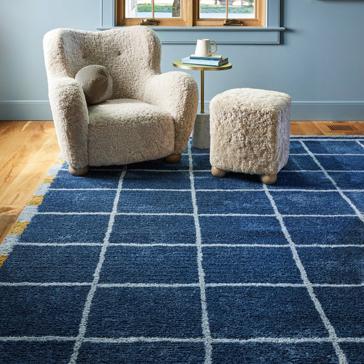 Blue Wool Checked Rug 140x200 cm