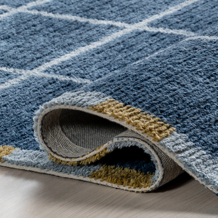 Blue Wool Checked Rug 140x200 cm