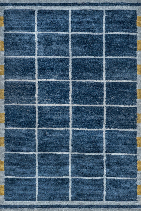 Blue Wool Checked Rug 140x200 cm