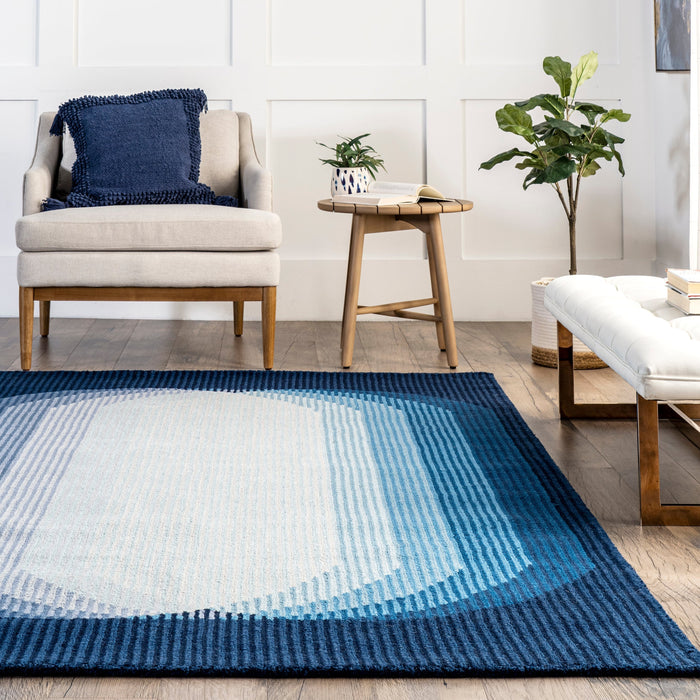 Blue Wool Striped Area Rug 152x244 cm