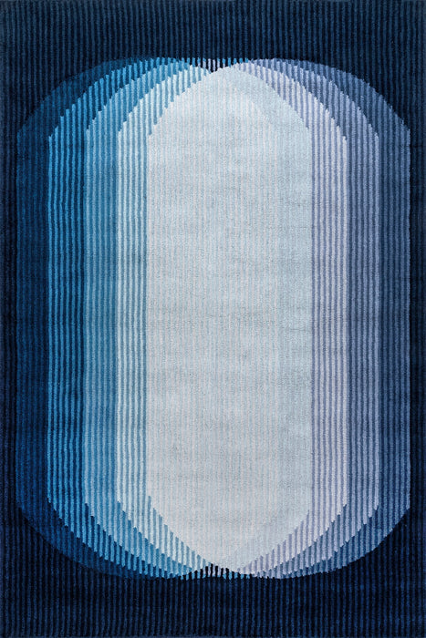 Blue Wool Striped Area Rug 152x244 cm